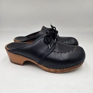 Vintage Holie Navy Leather Slip On Mule Clogs Size 6.5-7 EU 37 Cottage Peasant